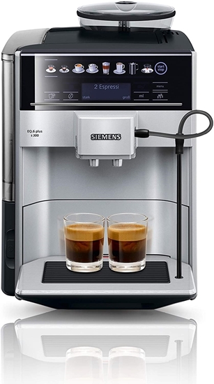 Изображение Siemens EQ.6 Plus s300 TE653501DE Fully Automatic Coffee Machine (1500 Watt, Ceramic Grinder, Touch Sensor Direct Dialing Buttons, Personalized Drink) Silver