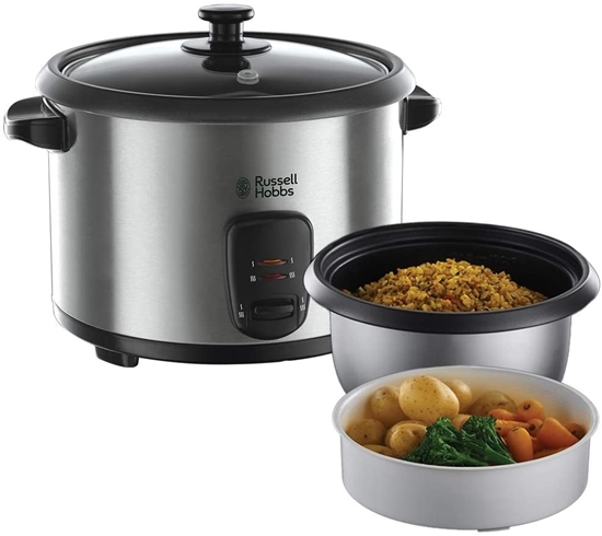 Изображение Russell Hobbs 19750-56 Cook Cooker Cook Cooker, holding function, 1.8l, incl. Steamer insert, rice spoon, measuring cup, 700 Watt, stainless steel / black