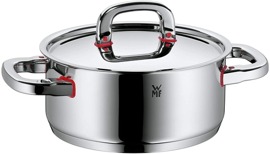 Picture of WMF Premium One saucepan, 20 cm, metal lid with steam opening, roasting pot 2,5l, Cromargan polished stainless steel, induction, cold handles, inside scale