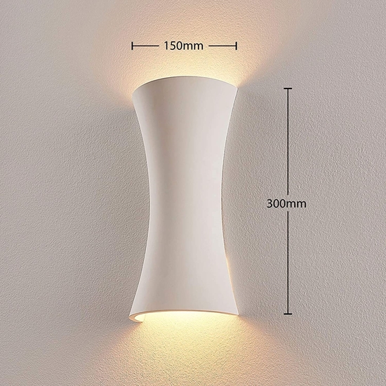 Изображение LINDBY Plaster wall lamp Edon in white, concave shape, 30 cm 