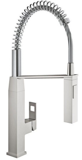 Picture of Grohe Eurocube kitchen faucet 31395DC0 supersteel, C-spout, with professional shower head