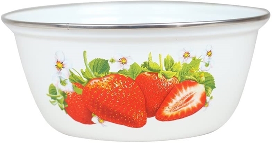 Изображение White and Silver Enamelled Salad Bowl without Lid, Strawberry Design, 2 L, Ø 22 cm