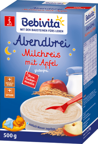 Picture of Bebivita Milk porridge evening porridge rice pudding with apple from the 5th month, 500 g
