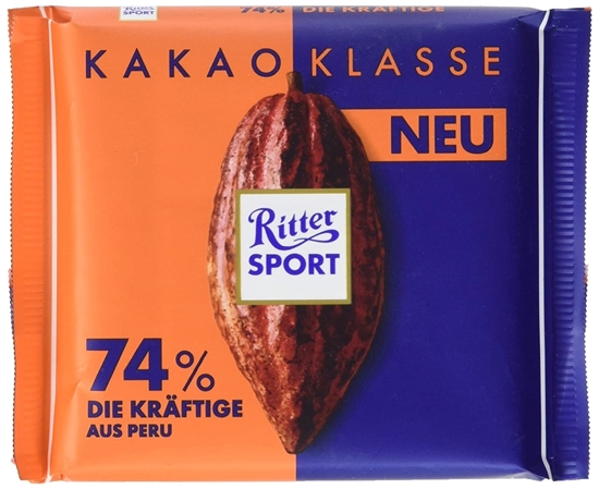 Изображение RITTER SPORT cocoa class: The strong one 74% from Peru (12 x 100 g)
