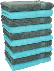Picture of Betz Pack of 10 Guest Premium 100% Cotton Guest Towel Set 30 x 50 cm Turquoise and Anthracite