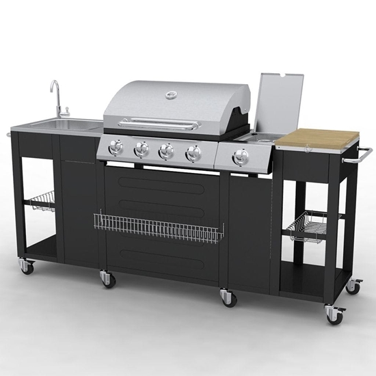 Изображение vidaXL G-BBQ KIT 4 + 1 DE MODEL Professional outdoor rustproof stainless steel / steel kitchen