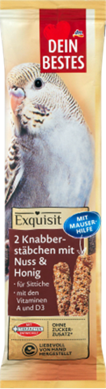 Изображение Exquisit, snack for birds, nibble sticks with nuts and moulting function, 70 g