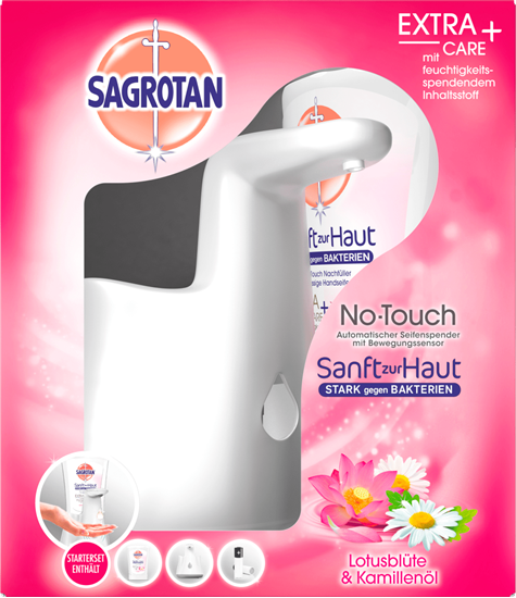 תמונה של מכשיר מתקן לסבון מגע + אריזת מילוי פריחת לוטוס ושמן קמומיל, 1 יח Sagrotan 