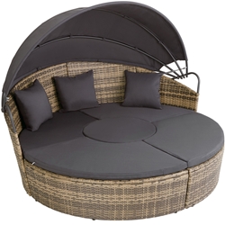 Picture of tectake lounge set, Rattan sun island Santorini  , with Foldable Sun Canopy, Elements Can Be Freely Arranged, High-Quality and Robust, Includes Seat and Back Cushions - Various Colours
