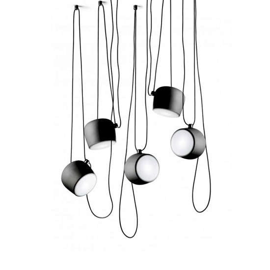 Изображение Flos AIM SMALL 5-lamp LED pendant light, steel blue anodized, black Excl. Recessed wall dimmer from FLOS