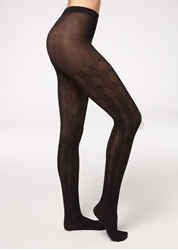 Изображение calzedonia Cashmere and wave pattern tights, 4959 - black wave pattern cashmere