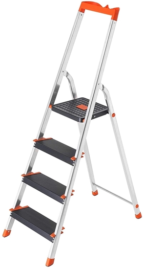 Picture of SONGMICS Ladder, 4 steps, aluminium ladder, 12 cm wide steps