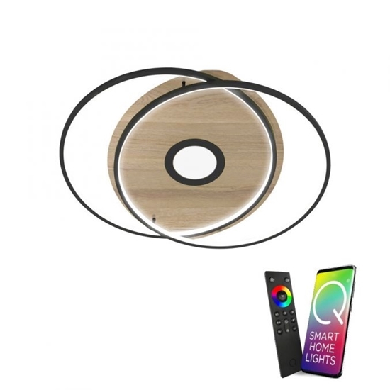 Picture of Q-AMIRA, LED ceiling light, wood decor, steel, CCT, dimmable, smart home