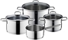 Изображение WMF 4-Piece Silit Alicante Set of Saucepans with Glass Lid Polished Stainless Steel Suitable for Induction Cookers Dishwasher Safe