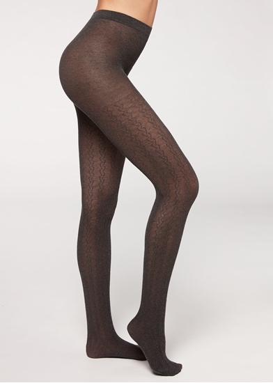 Изображение calzedonia Tights with cashmere and cable pattern - 4962 - mottled gray cable knit cashmere