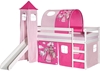 Изображение IDIMEX Benny Bunk Bed Children's Bed, Princess Motif Pink Solid Pine White Varnished 90 x 200 cm