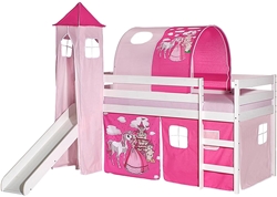 Picture of IDIMEX Benny Bunk Bed Children's Bed, Princess Motif Pink Solid Pine White Varnished 90 x 200 cm