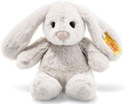 Изображение Steiff Hoppie Rabbit, 18 cm Plush Bunny with Floppy Ears, Cuddly Toy for Children, Soft Cuddly Friends, Movable and Washable, Light Grey (080463)