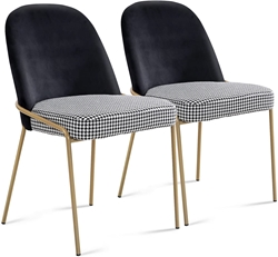 תמונה של כסאות פינת אוכל סט של 2 כסאות מטבח כסאות מרופדים עם משענת, רגלי מתכת, כיסא מרופד, כסאות בעיצוב מודרני (שחור)  UR LIVESONG