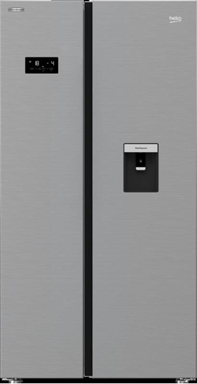 Изображение Beko GN163241XBN side-by-side combination, 91cm wide, 576L, NoFrost, water tank, water dispenser, ice cube maker, Everfresh+, Harvest Fresh, stainless steel look