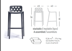 Picture of Isidoro Stackable bar stool, Height: 66cm, Color: Grey- 21