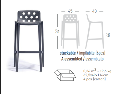 Изображение Isidoro Stackable bar stool, Height: 66cm, Color: Grey- 21 4 STUCK