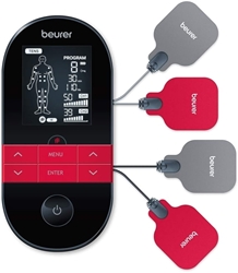 Изображение Beurer EM 59 Heat Digital TENS/EMS Device, 4-in-1 Stimulation Current Device for Pain Therapy, Muscle Stimulation, Massage and Heat Therapy, Including 4 Electrodes and Battery
