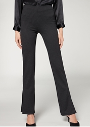 Picture of calzedonia Pinstripe leggings with side slit, Color 566c - black pinstripes