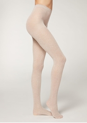 Picture of calzedonia Tights with cashmere and cable pattern, Color: 5131 - natural mottled cable knit cashmere