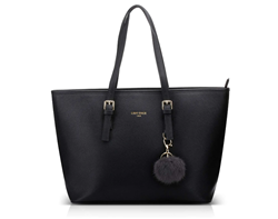 Picture of LI&HI Women's Handbag Shopper Elegant Black Bag Large School Handbag with Rabbit Fur Ball Plush Key Ring (Upgraded Version) 34 x 29 x 15.5 cm