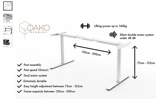 Изображение OAKO's height adjustable desk frame, White