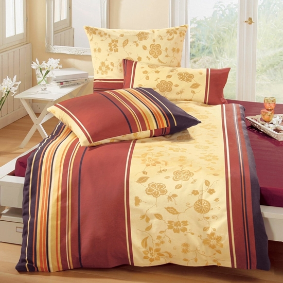 Picture of BettwarenShop Feinbiber bed linen Flower Stripes brown 135x200 cm + 80x80 cm