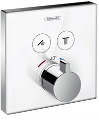 Picture of hansgrohe ShowerSelect concealed thermostat, for 2 outlets, glass, white/chrome Concealed thermostat, for 2 outlets, glass, white/chrome 15738400