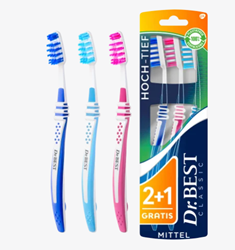 Изображение dr Best Toothbrush Classic high-low medium value pack (2+1 free), 3 pcs