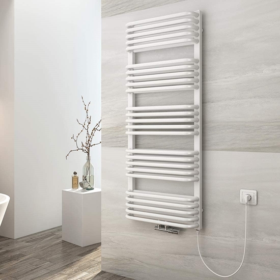 Изображение Emke Electric Bathroom / Towel Radiator for Water and Electricity with Cable and Plug (White)