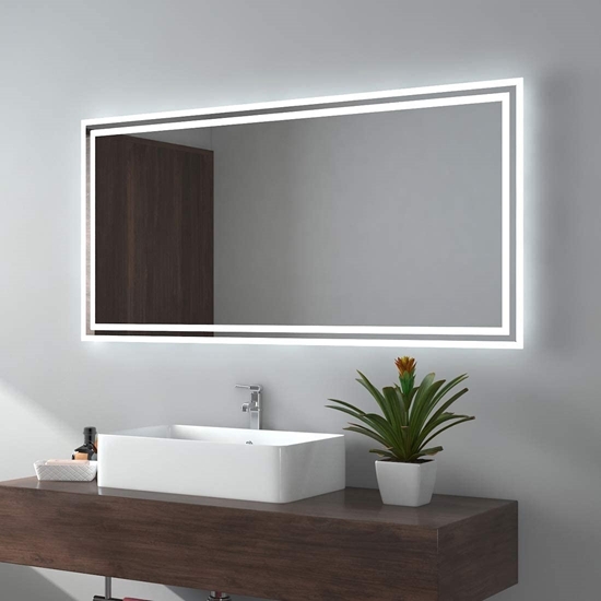תמונה של מראת LED לאמבטיה עם תאורה, אור לבן חם, מראת קיר, גודל: 120X60 ס"מ Emke