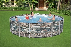 Picture of Bestway Power Steel™ frame pool complete set, round with filter pump, safety ladder and tarpaulin