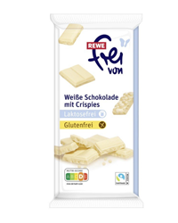 Picture of REWE FREI VON WHITE CHOCOLATE WITH CRISPIES LACTOSE FREE GLUTEN FREE 100G