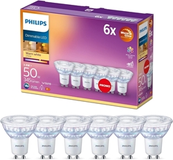 Picture of Philips LED WarmGlow lamp replaces 50W, GU10, warm white (2200-2700 Kelvin), 345 lumens, reflector, dimmable, pack of 6