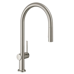 Picture of hansgrohe Talis M54-210 kitchen faucet 72800800 stainless steel finish, with pull-out spray 2jet