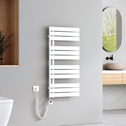 Изображение EMKE Electric Bathroom Towel Radiator with Thermostat, with Heating Rod with Timer, 1041 x 500 mm, 600 Watts, White
