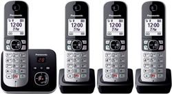 Picture of Panasonic KX-TG6864GB Cordless Phone with 4 Handsets and Answering Machine, Black/Silver